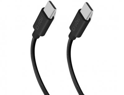 SBS  C&acirc;ble USB iPhone 15 tress&eacute; USB C 3.2 (10Gb/s), 1m50 noir