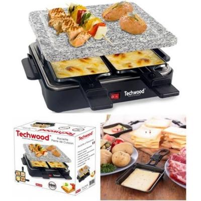 TECHWOOD APPAREIL A RACLETTE + PIERRE pour 4 personnes Rev&ecirc;tement anti-adh&eacute;sif 600W Avec Poign&eacute;es isolantes
