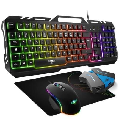 NSK GAMING Big pack RGB Spirit of gamer clavier souris tapis - R&eacute;tro &eacute;clair&eacute; + Convertisseur console
