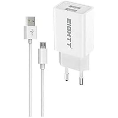 EIGHTT Chargeur  Smartphone Tablette 5 V 2 x 2,4 A avec c&acirc;ble Micro USB 1,2 m