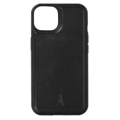 AKASHI  &Eacute;tui en cuir rigide noir avec coutures visibles pour iPhone 13