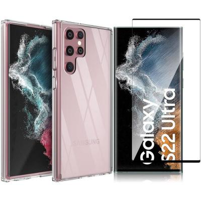 LITTLE BOUTIK Coque Silicone Transparente + Verre Trempe Pour Samsung Galaxy S22 Ultra 5G