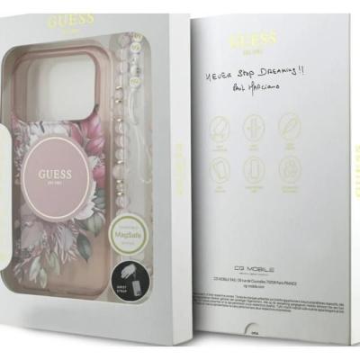 GUESS  Coque De T&eacute;l&eacute;phone Iml Flowers Pearl Strap Magsafe Iphone 17 Pro