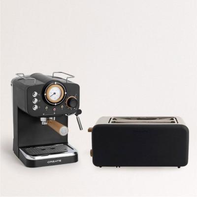 CREATE Pack TOAST RETRO Grille-pain + THERA RETRO Cafeti&egrave;re express finition mate - Noir