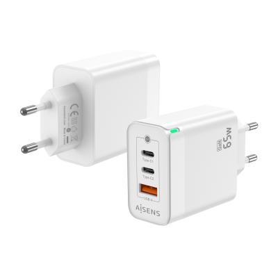 AISENS Chargeur  GAN 65W - 2xUSB-C PD3.0 QC4.0 - 1xUSB-A QC3.0 - Blanc