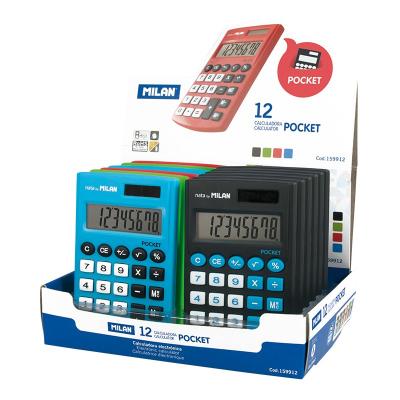 MILAN  Display Box 12 Calculators 8 Digit Pocket Argent&eacute;
