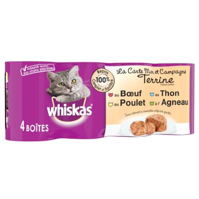 WHISKAS  - Terrine mer/campagne - Pour chat - 4 boites de 400g