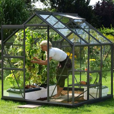 LAMS Serre de jardin en aluminium et verre tremp&eacute;  3,7 m&sup2; - Allium gris