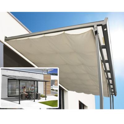 HABRITA Tonnelle adoss&eacute;e Aluminium avec rideau d'ombrage 12,8m&sup2; - 