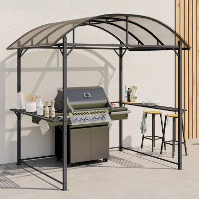 IDMARKET Abri pour barbecue 240 x 150 x 220 cm avec &eacute;tag&egrave;res, en m&eacute;tal gris et toit en polycarbonate