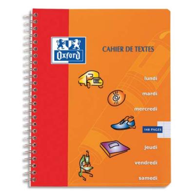 OXFORD Cahier de texte &agrave; spirales Sey&egrave;s 148 pages Grandes Carreaux 17 x 22 cm Mod&egrave;le al&eacute;atoire