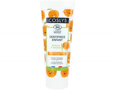 COSLYS  - Dentifrice enfant, P&ecirc;che bio (Pr&eacute;vention caries) (50 ml)