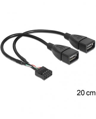 DELOCK  C&acirc;ble USB USB 2.0 En-t&ecirc;te de broche 8 p&ocirc;les, USB-A femelle 0.20 m noir certifi&eacute; UL 83292