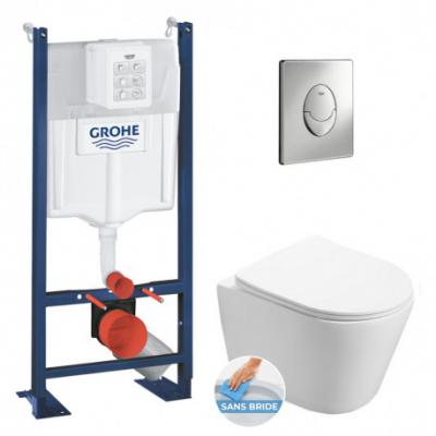 GROHE  - Pack wc B&acirc;ti autoportant + wc Swiss Aqua Technologies Infinitio sans bride + Plaque chrome (ProjectInfinitio-2)