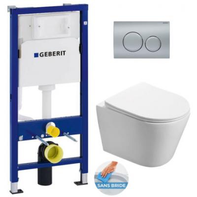 GEBERIT  - Pack wc Bati-support + wc Swiss Aqua Technologies Infinitio sans bride + plaque Delta20 chrome mat (InfinitioGeb9)