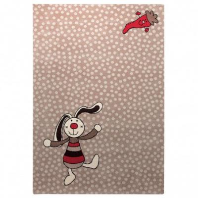 SIGIKID Tapis enfant motif lapin color&eacute; sur fond pois beige 80x150