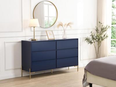 Commode 6 tiroirs - MDF et m&eacute;tal - Bleu laqu&eacute; et dor&eacute; - KORASA de Pascal Morabito