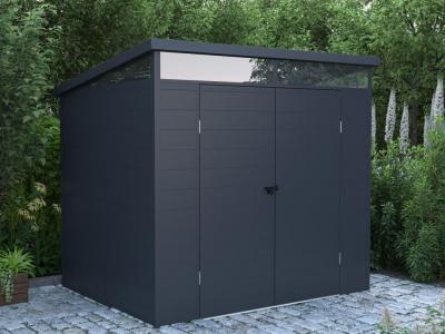 VENTE UNIQUE Abri de jardin en r&eacute;sine gris anthracite 4 m&sup2; avec plancher - MINARO