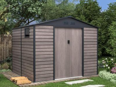 VENTE UNIQUE Abri de jardin m&eacute;tal en acier galvanis&eacute; effet bois gris 7,17 m&sup2; - ADELMO