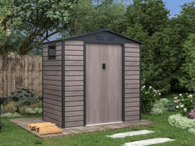VENTE UNIQUE Abri de jardin m&eacute;tal en acier galvanis&eacute; effet bois gris 2,79 m&sup2; - ADELMO