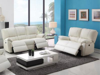 VENTE UNIQUE Canap&eacute;s 3 places et 2 places relax &eacute;lectrique en cuir MARCIS - Ivoire