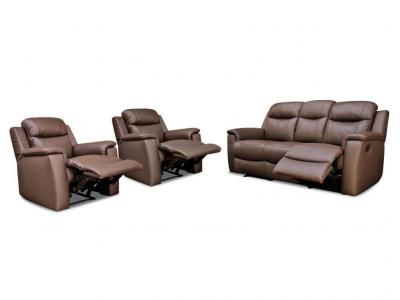 VENTE UNIQUE Canap&eacute; 3 places et 2 fauteuils relax EVASION en cuir - Marron