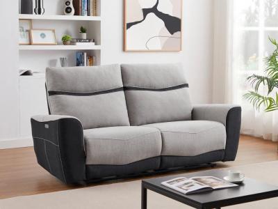 VENTE UNIQUE Canap&eacute; 3 places relax &eacute;lectrique en tissu gris et anthracite DAMON