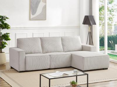 VENTE UNIQUE Canap&eacute; d'angle droit relax &eacute;lectrique en velours cotel&eacute; gris clair AMELIO