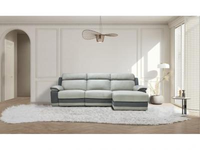VENTE UNIQUE.COM Canap&eacute; d'angle droit relax en microfibre gris clair et bandes anthracites TALCA