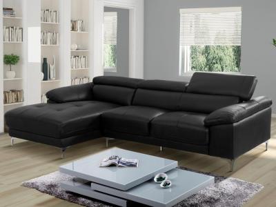 VENTE UNIQUE Vente-unique Canap&eacute; d'angle en cuir SOLANGE - Noir - Angle gauche