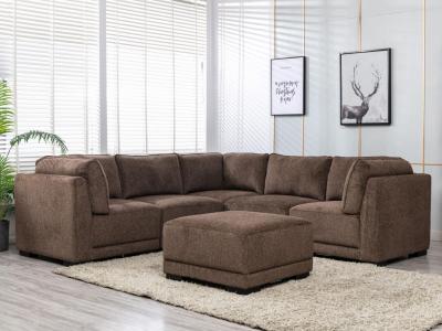 VENTE UNIQUE Vente-unique - Canap&eacute; d'angle en Tissu Marron avec Pouf VISAKO
