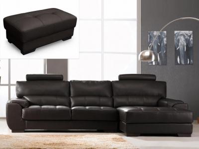 VENTE UNIQUE Canap&eacute; d'angle et pouf en cuir METROPOLITAN II - Marron - Angle droit