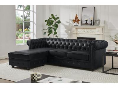 VENTE UNIQUE.COM Vente-unique Canap&eacute; d'angle gauche chesterfield en cuir noir TOLEDO