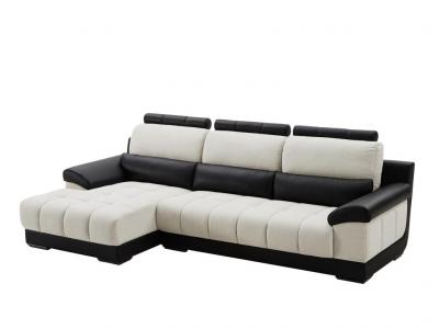 VENTE UNIQUE Canap&eacute; d'angle gauche en tissu et cuir noir et cr&egrave;me ARAGON