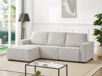 VENTE UNIQUE.COM Canap&eacute; d'angle gauche relax &eacute;lectrique en velours cotel&eacute; gris clair AMELIO