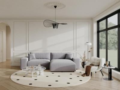 VENTE UNIQUE Canap&eacute; d'angle r&eacute;versible en velours c&ocirc;tel&eacute; gris clair LUMIO