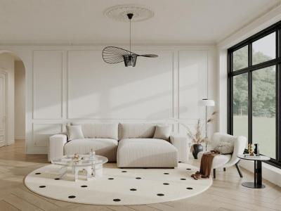 VENTE UNIQUE Vente-unique - Canap&eacute; d'angle r&eacute;versible en Velours c&ocirc;tel&eacute; cr&egrave;me LUMIO