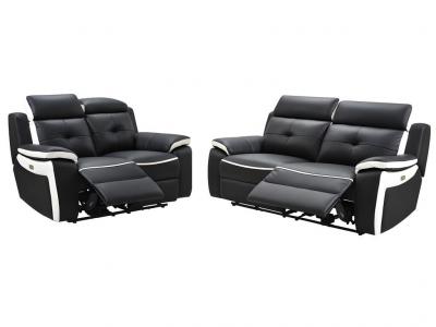 VENTE UNIQUE Canap&eacute; 3+2 places relax &eacute;lectrique en cuir ANGELIQUE - Noir/blanc