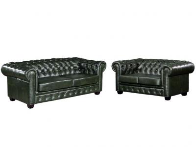 VENTE UNIQUE Canap&eacute; chesterfield 3+2 places BRENTON 100% cuir de buffle - Vert empire