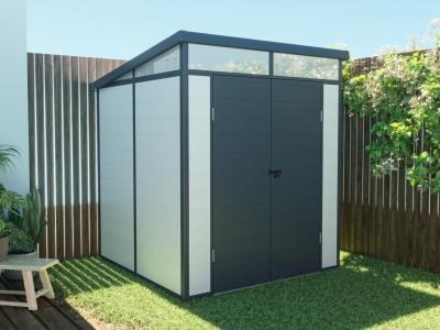 VENTE UNIQUE Abri de jardin en r&eacute;sine gris 3,65m&sup2; avec plancher - MINARO