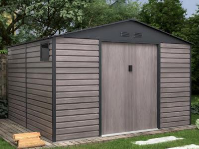 VENTE UNIQUE Abri de jardin m&eacute;tal en acier galvanis&eacute; effet bois gris 10,98 m&sup2; - ADELMO