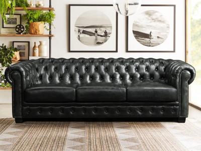 VENTE UNIQUE Canap&eacute; chesterfield 4 places BRENTON 100% cuir de buffle - Vert empire