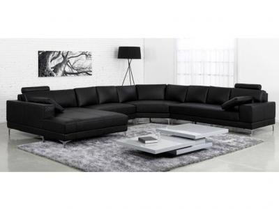 VENTE UNIQUE Canap&eacute; panoramique 7 places cuir sup&eacute;rieur DONATELLO II - Noir - Angle gauche