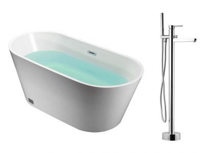 Ensemble baignoire &icirc;lot blanche TWIGGY + robinet mitigeur sur pied HARU
