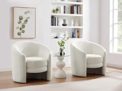 VENTE UNIQUE Vente-unique - Fauteuil Arrondi en Tissu Bouclette Blanc RUOTO