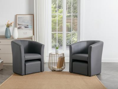 VENTE UNIQUE Vente-unique - Fauteuil Cabriolet et Pouf en Simili Gris Jovana