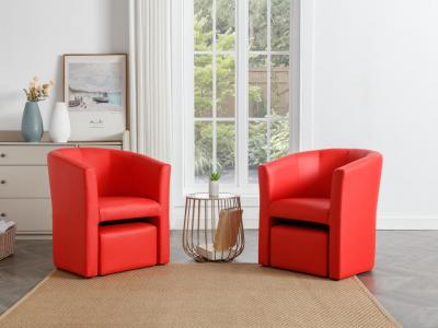 VENTE UNIQUE Vente-unique - Fauteuil Cabriolet et Pouf en Simili Rouge Jovana