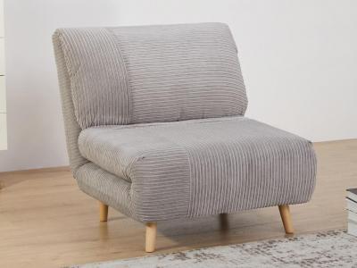 VENTE UNIQUE Fauteuil convertible en velours c&ocirc;tel&eacute; PALULA - Gris clair