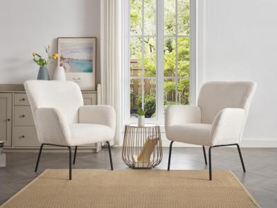 VENTE UNIQUE Vente-unique - Fauteuil en Tissu Bouclette Blanc SILETO