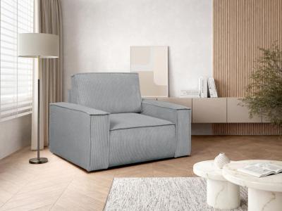 VENTE UNIQUE Vente-unique - Fauteuil en Velours c&ocirc;tel&eacute; Gris Clair Amelia
